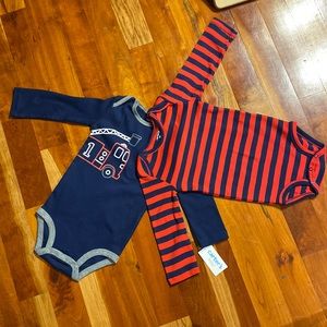 Carter’s Long sleeve bodysuits, 18m, fire engine 🚒 motif, NWT, 2 of 3 piece set